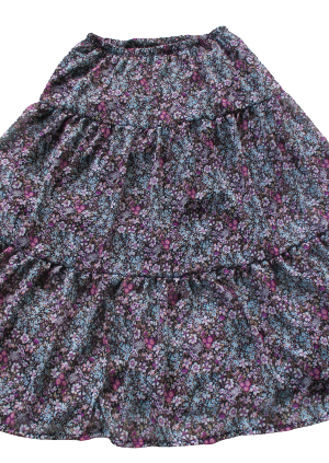 Spódnica spódniczka falbany fioletowe kwiaty cienka