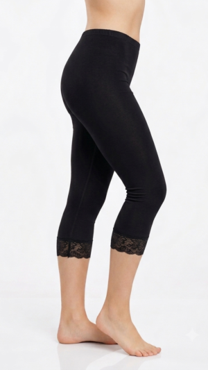 Legginsy damskie getry leginsy bawełniane 3/4 rybaczki z koronką czarne