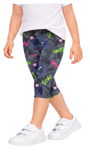 Legginsy dziewczęce 3/4 bawełniane rybaczki getry LOVE serduszka neon