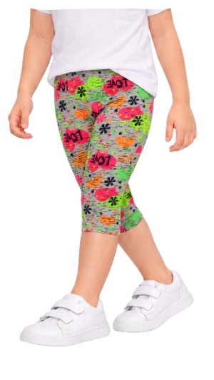 Legginsy dziewczęce bawełniane 3/4 getry rybaczki LOVE neon wzór
