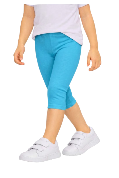 Legginsy dziecięce bawełniane getry 3/4 rybaczki turkusowe